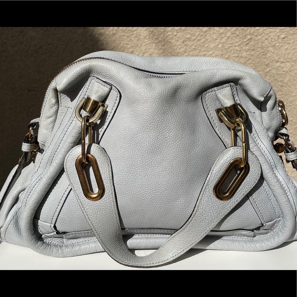 Chloe Light Gray Leather Satchel with Gold Hardware - Picture 7 of 10